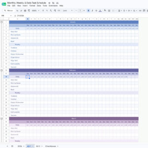 Dynamic Monthly, Weekly, & Daily Task Schedule Planner Google Sheets Template
