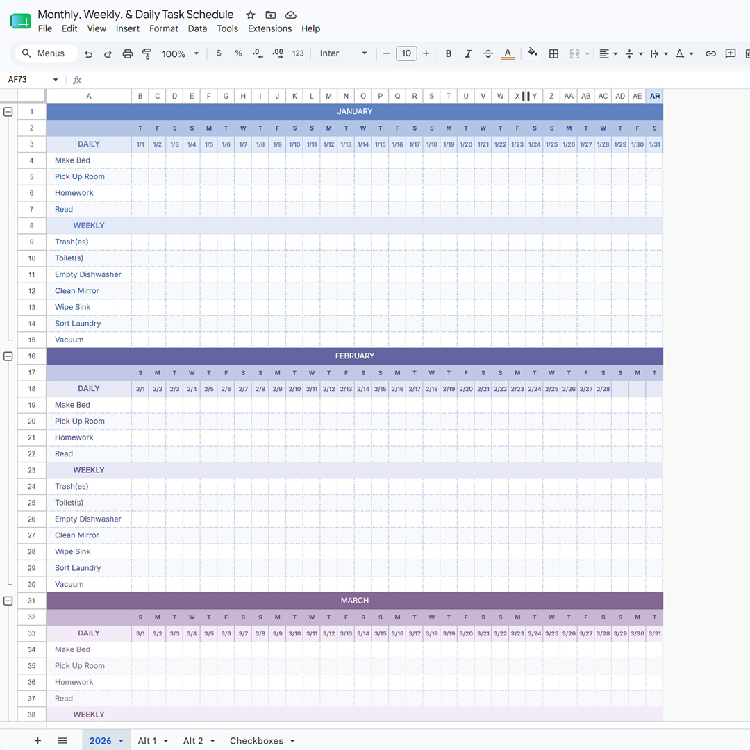 Dynamic Monthly, Weekly, & Daily Task Schedule Planner Google Sheets Template - Image 2