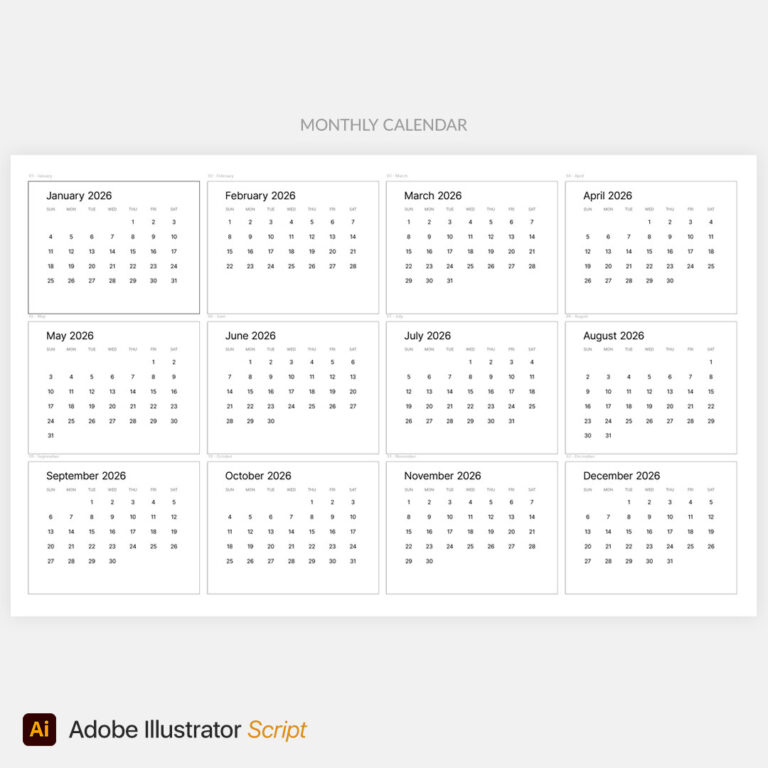 Minimal Modern Calendar Script for Adobe Illustrator — Monthly & Grid ...