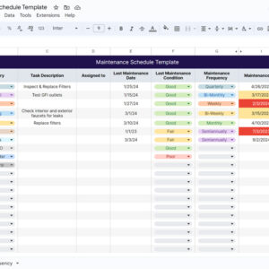 Maintenance & Inspection Service Schedule Template with Conditional Formatting for Google Sheets